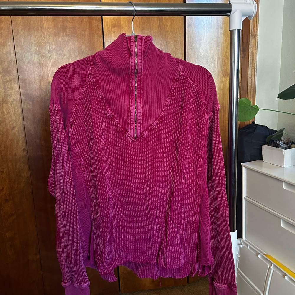 Women's Fuchsia Zip-Up Sweater - Picture 5 of 5